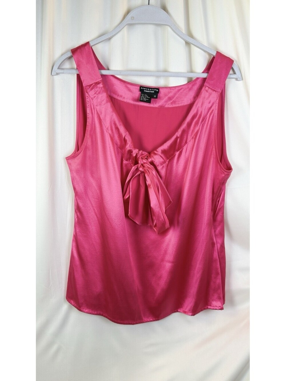 Doncaster Hot Pink Silk Blend Sleeveless Scoop Neck Top Sz 14 Tie Neck Classic
